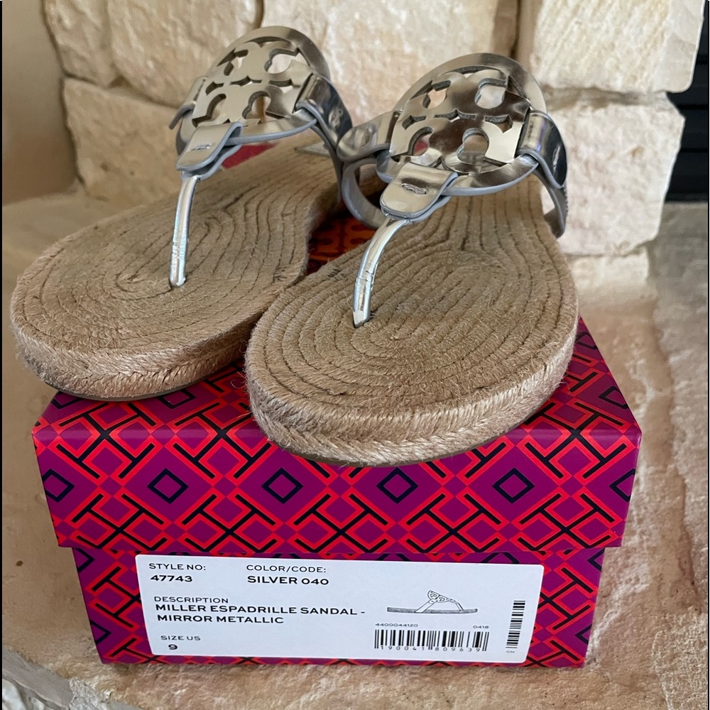 Tory Burch Silver Metallic Espadrille Sandal